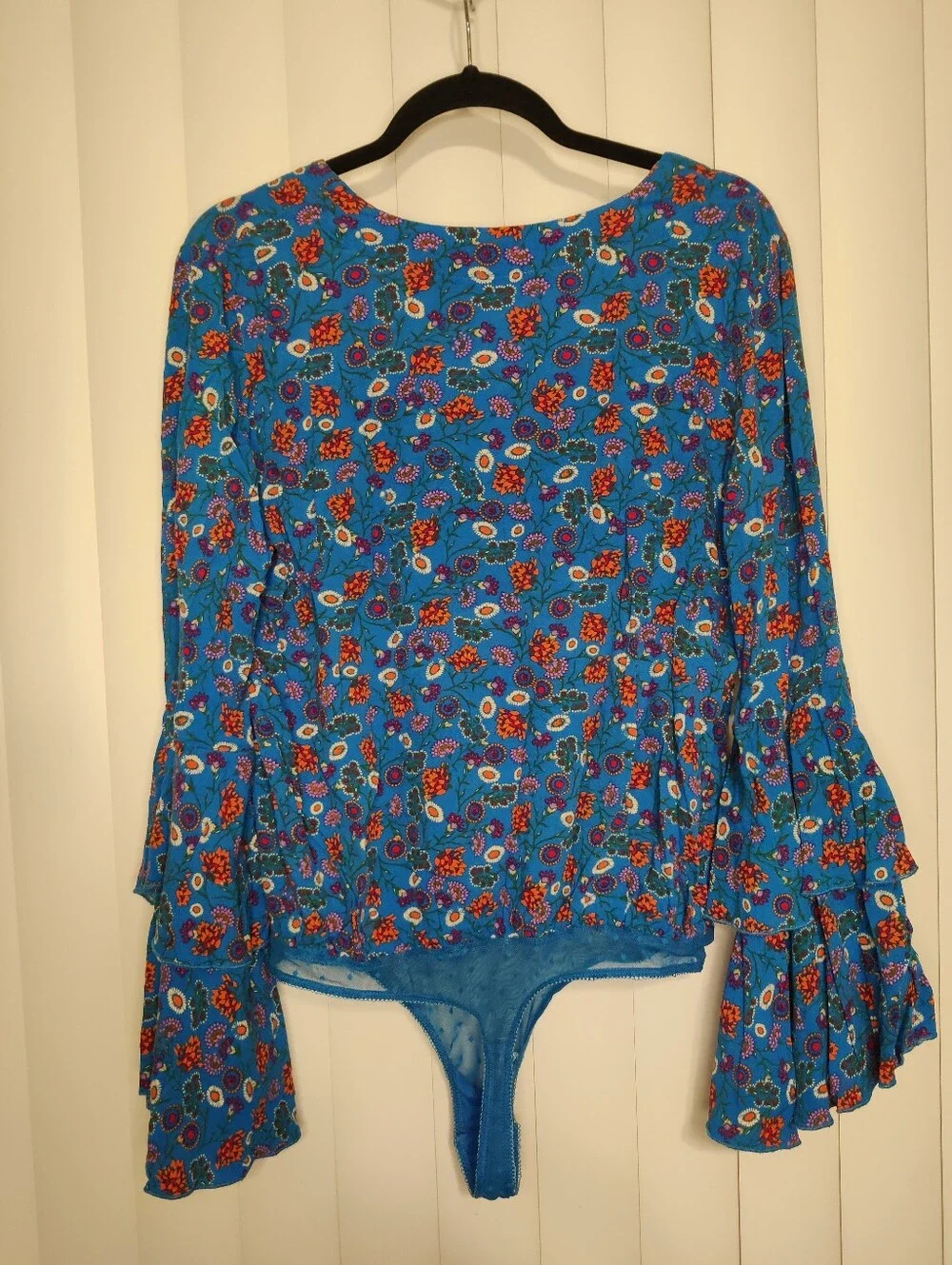 Free People Blue Floral Long Sleeve Bodysuit